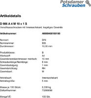 100 Verschlussschrauben DIN 906 A4 M10x1 V4A Edelstahl