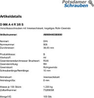 100 Verschlussschrauben DIN 906 A4 R 3/8 V4A Edelstahl
