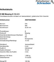 100 Verschlussschrauben DIN 908 Messing G 1/4 A Ms