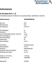 100 Verschlussschrauben DIN 910 Stahl M8x1