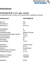 25 Verschlussschrauben DIN 910 Stahl M26x1,5 verzinkt