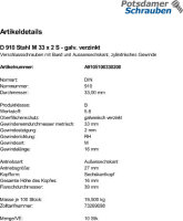 10 Verschlussschrauben DIN 910 Stahl M33x2 verzinkt