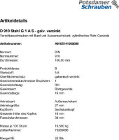 25 Verschlussschrauben DIN 910 Stahl G 1 A verzinkt