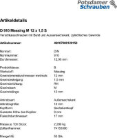 50 Verschlussschrauben DIN 910 Messing M12x1,5 Ms