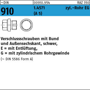 10 Verschlussschrauben DIN 910 -2 1.4571 EG 1/4 A mit Entlüftung A 5 Edelstahl