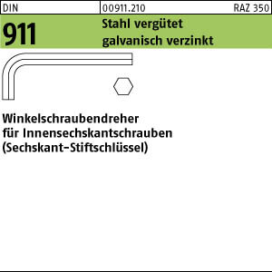 50 Winkelschraubendreher DIN 911 Stahl vergütet SW 6 verzinkt