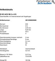 500 Inbus Gewindestifte DIN 913 45H schwarz M2x8