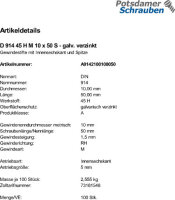100 Inbus Gewindestifte DIN 914 45H verzinkt M10x50