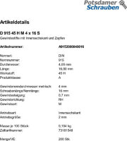 1000 Inbus Gewindestifte DIN 915 45H schwarz M4x16