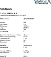 25 Inbus Gewindestifte DIN 915 45H Stahl M16x90