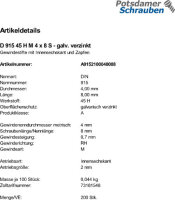 1000 Inbus Gewindestifte DIN 915 45H verzinkt M4x8