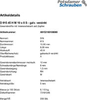 200 Inbus Gewindestifte DIN 915 45H verzinkt M10x8