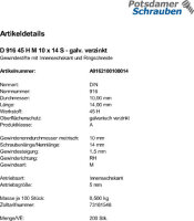 200 Inbus Gewindestifte DIN 916 45H verzinkt M10x14