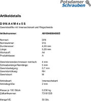 500 Edelstahl Inbus Gewindestifte DIN 916 A4 M4x5