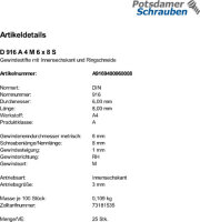 500 Edelstahl Inbus Gewindestifte DIN 916 A4 M6x8