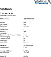 500 Sechskant Anschweissmuttern DIN 929 Stahl M4