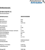 1000 Sechskantmuttern DIN 934 Kl. 6 AU M3