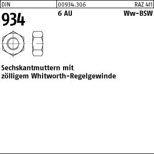 100 Zollgewinde Sechskantmuttern DIN 934 Kl. 6 AU WW 5/16