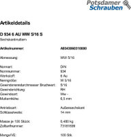100 Zollgewinde Sechskantmuttern DIN 934 Kl. 6 AU WW 5/16