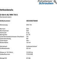 25 Zollgewinde Sechskantmuttern DIN 934 Kl. 6 AU WW 7/8