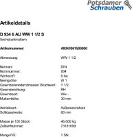 1 Zollgewinde Sechskantmuttern DIN 934 Kl. 6 AU WW 1 1/2