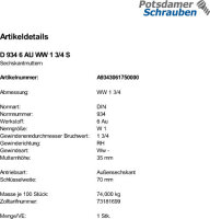 1 Zollgewinde Sechskantmuttern DIN 934 Kl. 6 AU WW 1 3/4