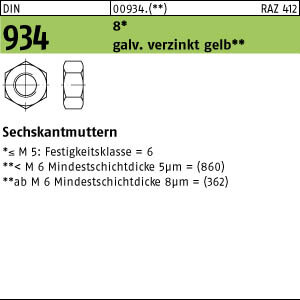 500 Sechskantmuttern DIN 934 Kl. 8 verzinkt gelb M12