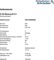 1000 Sechskantmuttern DIN 934 Messing M6