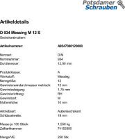 250 Sechskantmuttern DIN 934 Messing M12