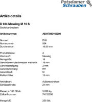 250 Sechskantmuttern DIN 934 Messing M16
