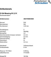 100 Sechskantmuttern DIN 934 Messing M3,5