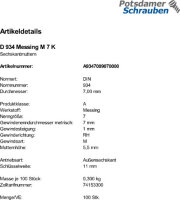 100 Sechskantmuttern DIN 934 Messing M7