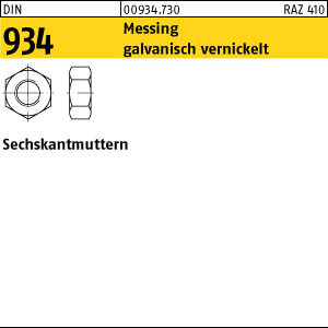 100 Messing Sechskantmuttern DIN 934 vernickelt M16
