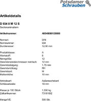 500 Sechskantmuttern DIN 934 Kl. 8 M12