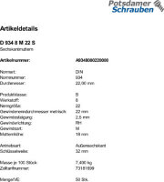 50 Sechskantmuttern DIN 934 Kl. 8 M22