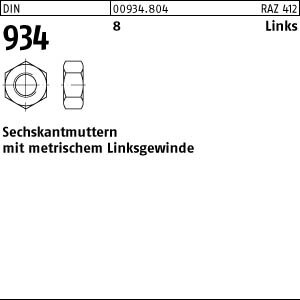 100 Linksgewinde Sechskantmuttern DIN 934 Kl. 8 M6