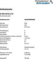 100 Linksgewinde Sechskantmuttern DIN 934 Kl. 8 M8
