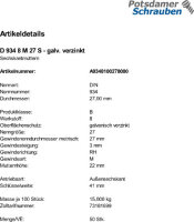 50 Sechskantmuttern DIN 934 Kl. 8 verzinkt M27