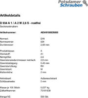 500 Edelstahl Sechskantmuttern DIN 934 A1 / A2 M2,6