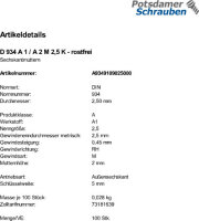 100 Edelstahl Sechskantmuttern DIN 934 A1 / A2 M2,5