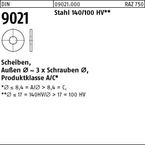 100 Unterlegscheiben DIN 9021 Stahl 8,4 mm Ã˜ M8