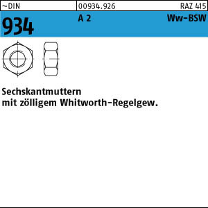 50 Edelstahl V2A Zollgewinde Sechskantmuttern DIN 934 A2 WW 3/8