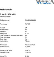 50 Edelstahl V2A Zollgewinde Sechskantmuttern DIN 934 A2...