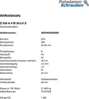 1 Edelstahl V4A Linksgewinde Sechskantmuttern DIN 934 A4 M30
