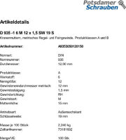 100 Kronenmuttern DIN 935 -1 6 M12x1,5 SW 19 Stahl