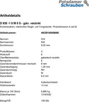 100 Kronenmuttern DIN 935 -1 8 M8 verzinkt Stahl