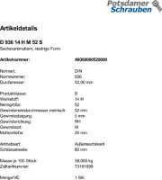 1 Sechskantmuttern DIN 936 14 H M52 Stahl