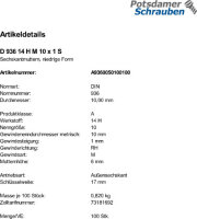 100 Sechskantmuttern DIN 936 14 H M10x1 Stahl