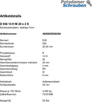 50 Sechskantmuttern DIN 936 14 H M20x2 Stahl