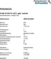 100 Sechskantmuttern DIN 936 14 H M10 -LH verzinkt Stahl